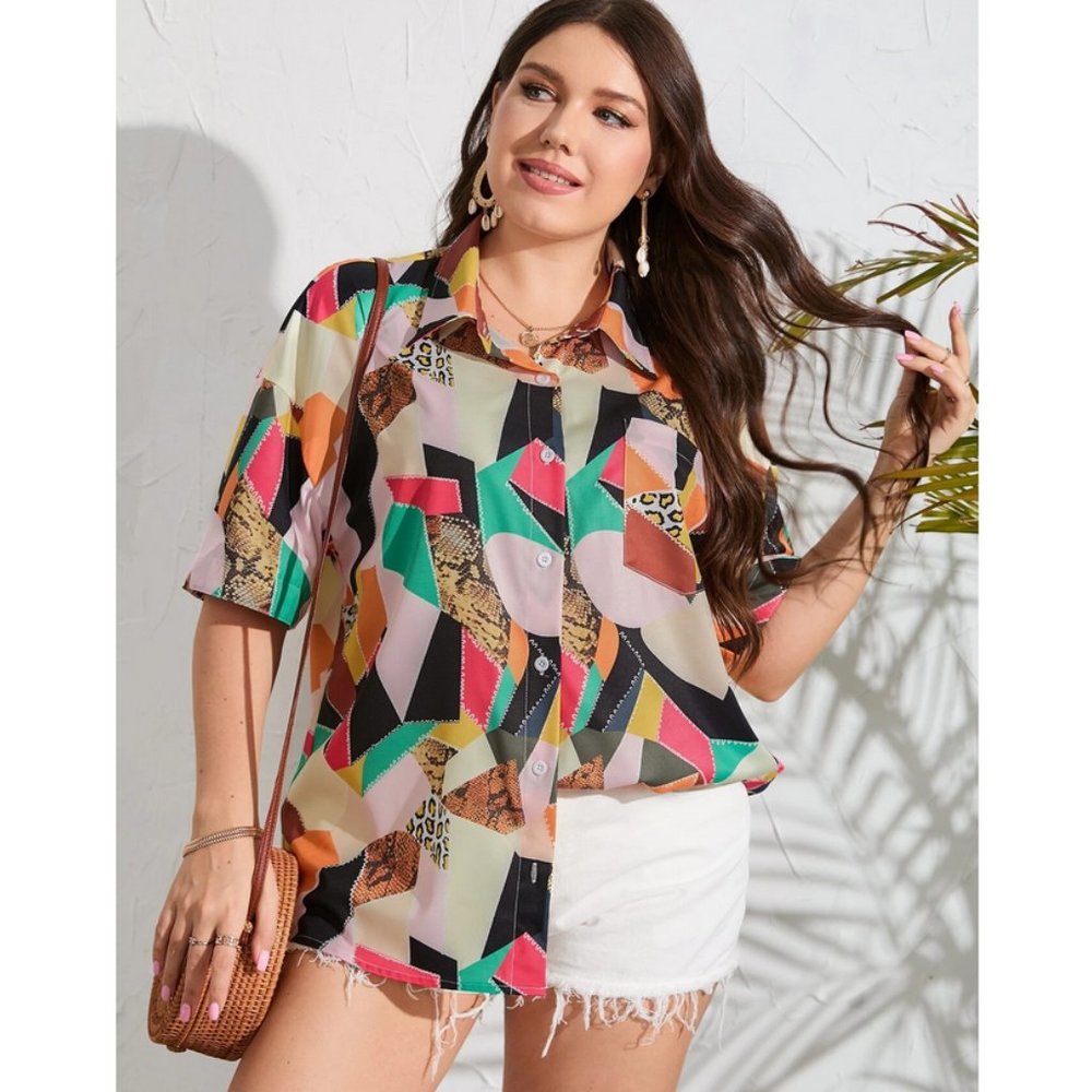 SHEIN Plus Geo Print Drop Shoulder Blouse in 4XL (20) NWOT - Picture 1 of 6